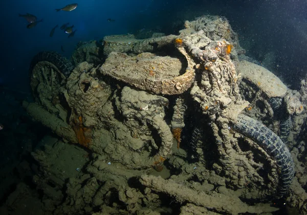 Motorcycle in shipwreck — Stock Photo, Image