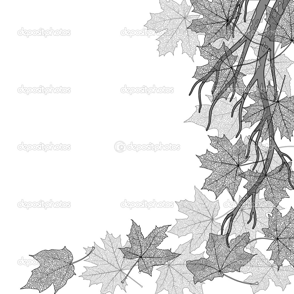 Autumn branch monochrome template
