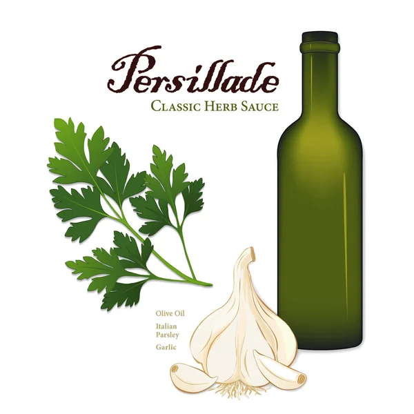 Persillade Classic French Herb Blend Olive Oil Chopped Parsley Garlic — Stockvektor