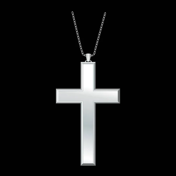 Christian Cross Silver Chain Lavaliere Necklace Jewelry Isolated Black Background — Wektor stockowy