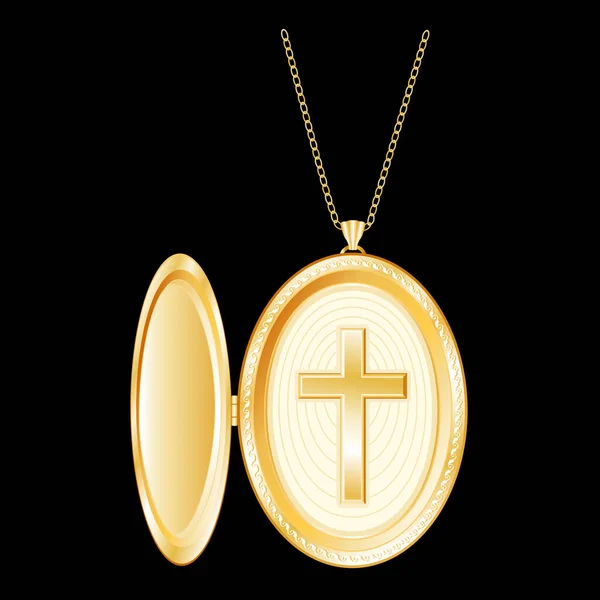 Croce Cristiana Medaglione Oro Aperto Vintage Inciso Simbolo Fede Religione — Vettoriale Stock