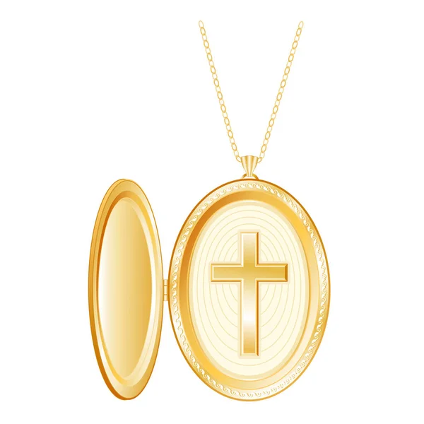 Christenkreuz Vintage Graviert Offenes Medaillon Aus Gold Symbol Des Christlichen — Stockvektor