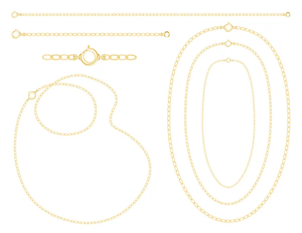 Chaînes Bijoux Colliers Bracelets Maillons Fermoirs Isolés Sur Fond Blanc — Image vectorielle