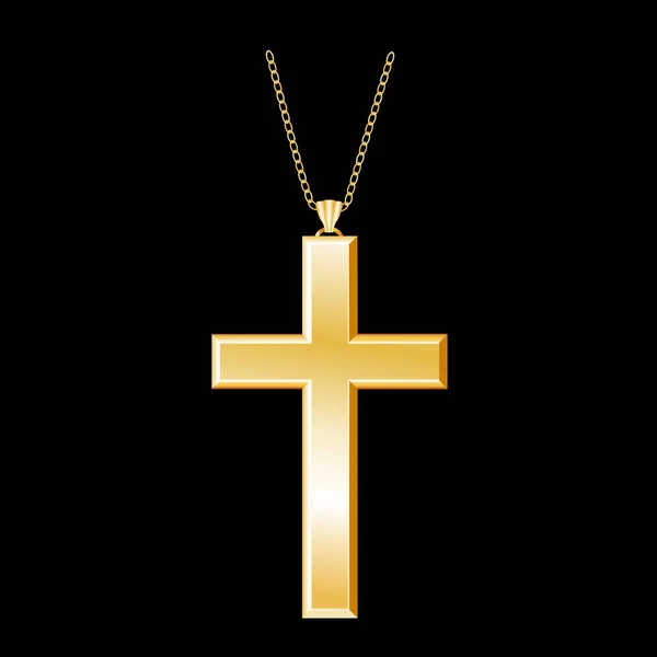 Christian Cross Symbool Van Christelijk Geloof Religie Gouden Ketting Sieraden — Stockvector