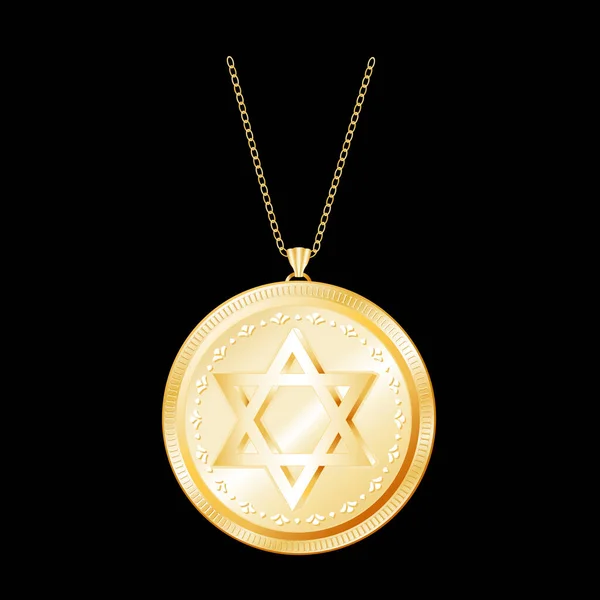 Χρυσή Κλειδαριά Χαραγμένο Αστέρι Του Δαβίδ Χρυσή Αλυσίδα Κολιέ Κοσμήματα — Διανυσματικό Αρχείο