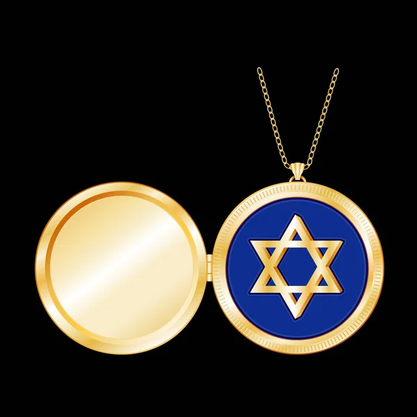 Золота Зірка Давида Викарбувана Синьому Фоні Відкрита Шафа Ланцюжок Золотими — стоковий вектор