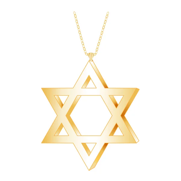 Золота Зірка Давида Прикрашена Золотими Ланцюжками Ювелірних Виробів Символізують Єврейську — стоковий вектор