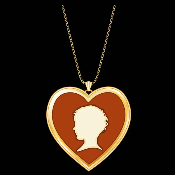 Gold Heart Locket Zabytkowe Vintage Dziecko Cameo Sylwetka Portret Profilu — Wektor stockowy