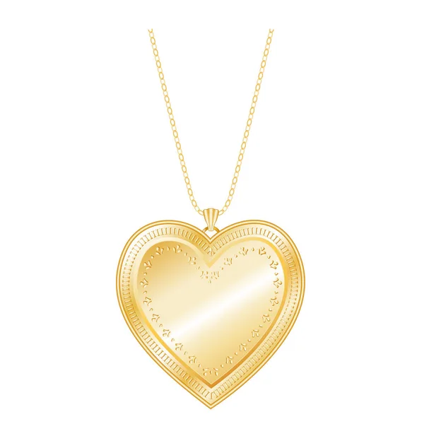 Gold Heart Locket Jewelry Chain Necklace Vintage Engraved Design Isolated — 스톡 벡터