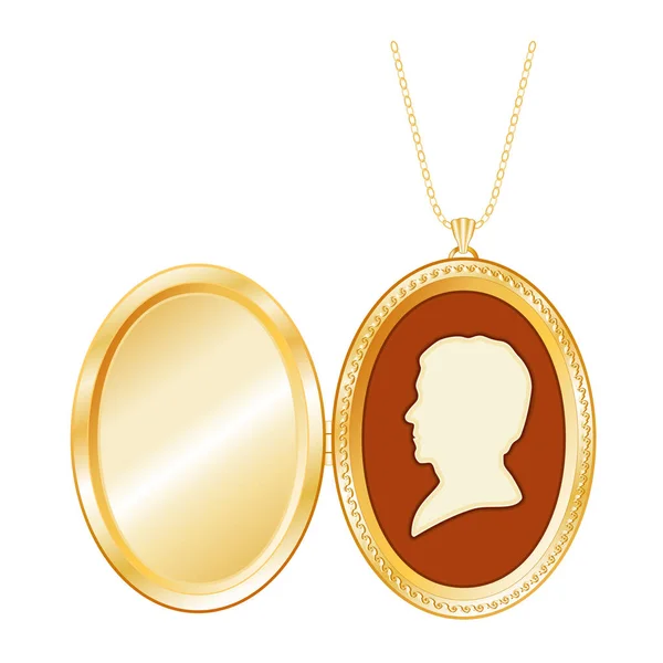 Medalhão Lembrança Ouro Vintage Antigo Retrato Perfil Silhueta Cameo Cavalheiro —  Vetores de Stock