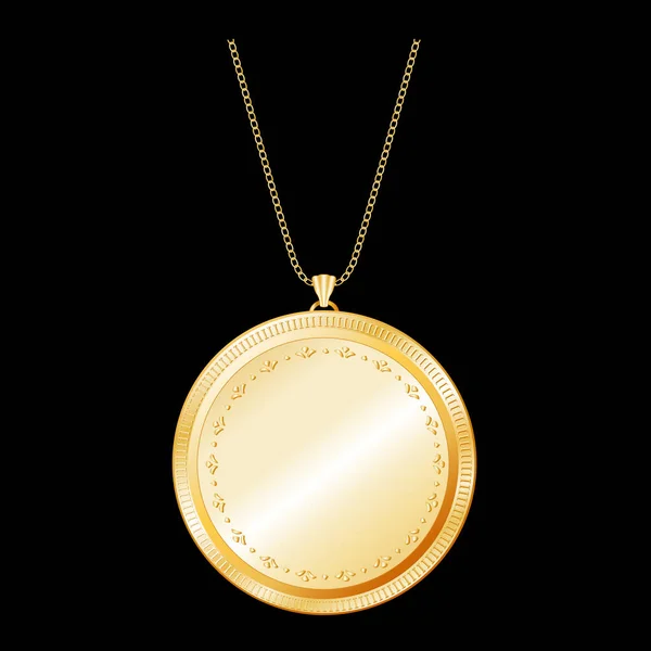 Medalion Zabytkowy Vintage Grawerowane Złoto Keepsake Złoty Łańcuch Biżuterii Naszyjnik — Wektor stockowy