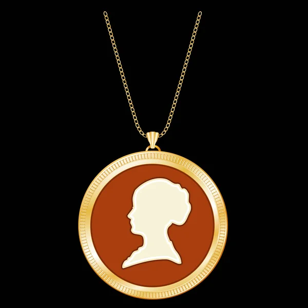 Cameo Antique Gold Locket Vintage Gentle Lady Jewelry Chain Necklace — 스톡 벡터