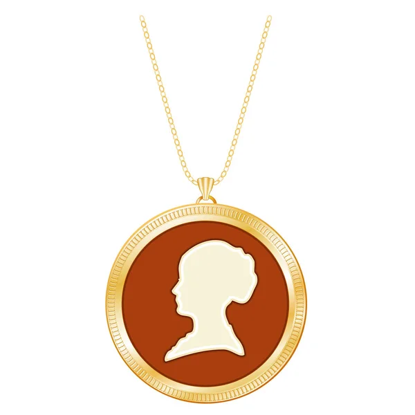 Cameo Medalhão Ouro Antigo Senhora Gentil Vintage Colar Corrente Jóias —  Vetores de Stock