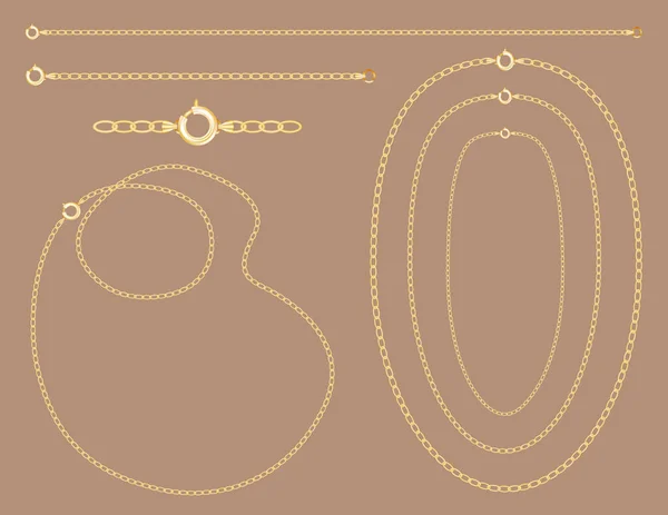 ゴールドチェーン ネックレス ブレスレット リンク クラップ チューブの背景に隔離された ズームインして詳細な陰影を確認します カスタマイズが簡単 — ストックベクタ