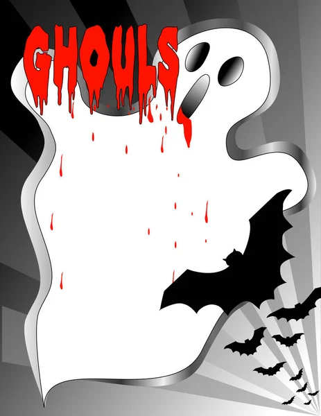 Halloween Poster Bloody Ghosts Flying Bats Copy Space Add Text — Vector de stock