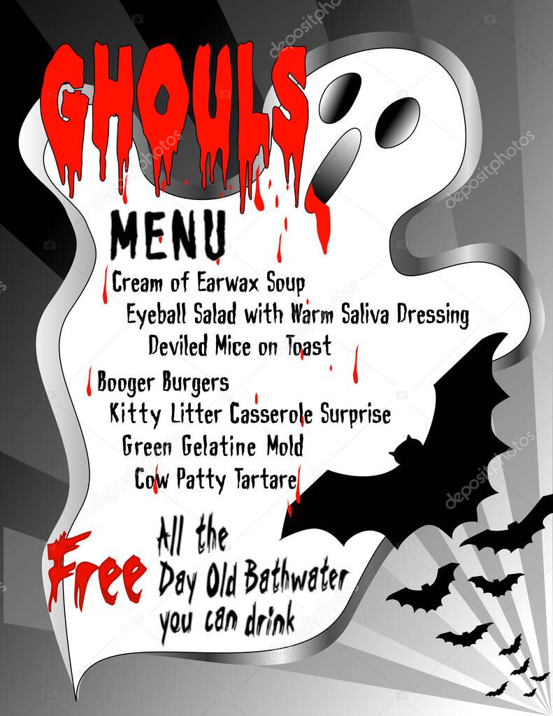 Fun Halloween Menu for Ghosts and Ghouls, featuring gross food, blood, bats and all the free day