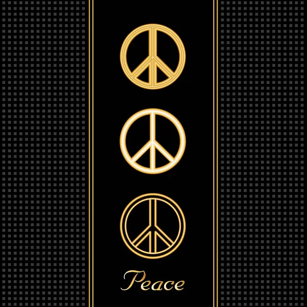Barış Sembolleri Altın Işlemeli Uluslararası Amblemler Kabartmalı Kabartmalı Siyah Arka — Stok Vektör