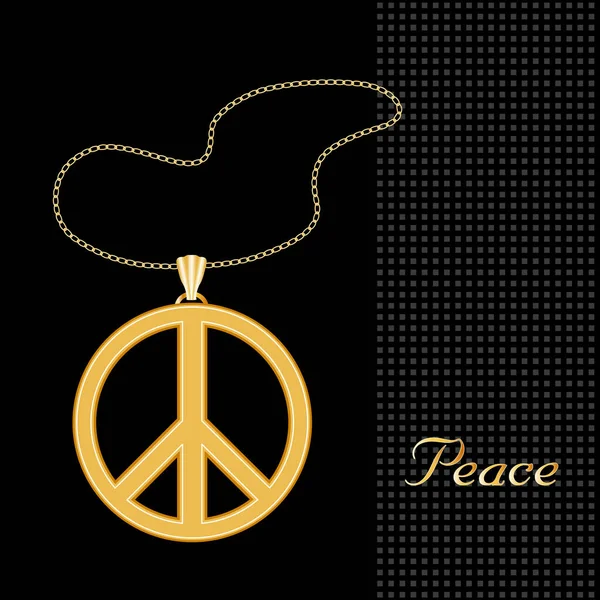 Peace Symbol Gold Mandala Necklace Embossed International Emblem Silhouette Pendant — ストックベクタ