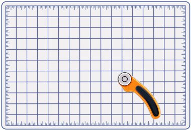 Cutting Mat and Rotary Blade Cutter, blue self-healing cutting mat and rotary blade cutter for measuring and cutting materials for arts, crafts, sewing, quilting, applique, patchwork, do it yourself projects.