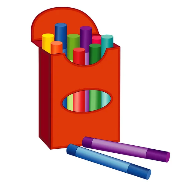 Chalk Box Multi Color Chalk Sticks Education Back School Scrapbooks — Διανυσματικό Αρχείο
