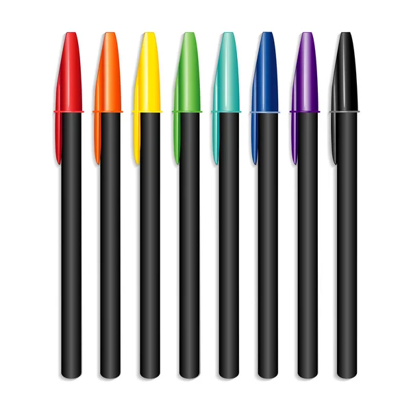 Fine Tip Keçeli Kalemler Gökkuşağı Renklerinde Ofis Okul Projeleri Için — Stok Vektör