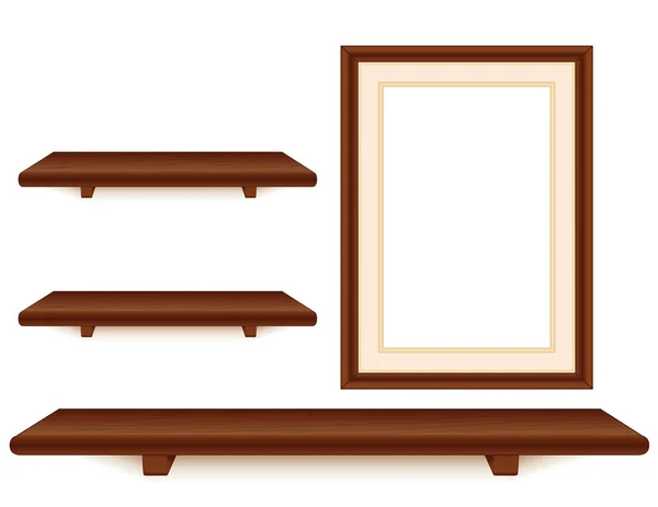 Wall Group Mahogany Wood Shelves Picture Frame Collection Three Mahogany Jogdíjmentes Stock Vektorok