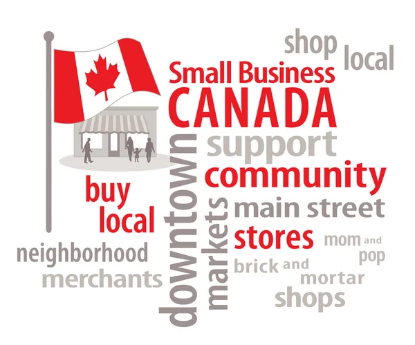 Small Business Canada Word Cloud Maple Leaf Flag Waving Main Illustration De Stock