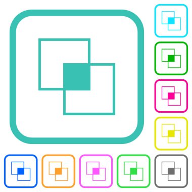 Beyaz arkaplan üzerindeki eğri kenarlıklardaki canlı renkli düz simgeler kırpılıyor