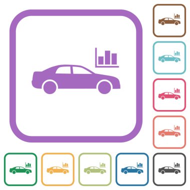 Beyaz arkaplanda renkli yuvarlak kare çerçeveler halinde basit simgeler