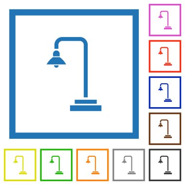 Beyaz arkaplanda kare çerçeveli sokak lambası düz renk simgeleri