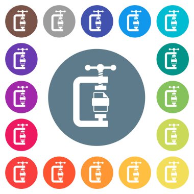 Yuvarlak renkli arkaplanlarda dosya sıkıştırması düz beyaz simgeler. 17 arkaplan renk varyasyonu dahil.