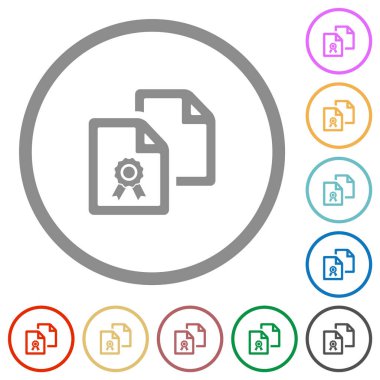 Beyaz arka planda yuvarlak anahatlara sertifika düz renk simgeleri Kopyala