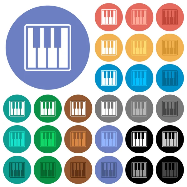 Clavier Piano Alterne Des Icônes Plates Multicolores Sur Fond Rond — Image vectorielle