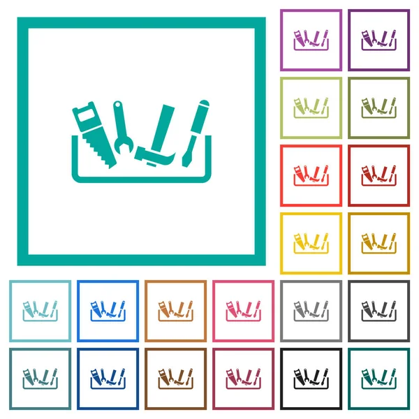 Caja Herramientas Iconos Color Plano Con Marcos Cuadrante Sobre Fondo — Vector de stock
