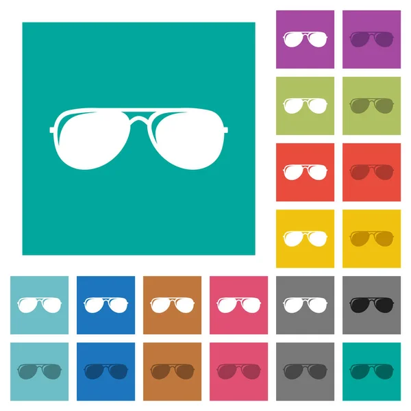 Aviator Sunglasses Glosses Multi Colored Flat Icons Plain Square Backgrounds — Stock Vector