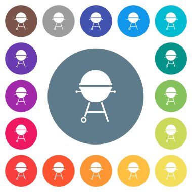 Düz beyaz simgelerle kaplanmış yuvarlak renkli ızgara ızgarası. 17 arkaplan renk varyasyonu dahil.