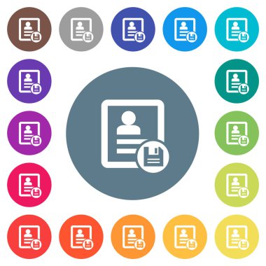 Kaydetme kişi düz beyaz simgeleri yuvarlak renk arkaplan üzerinde değiştirir. 17 arkaplan renk varyasyonu dahil.