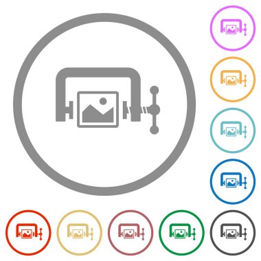 Beyaz arkaplanda yuvarlak hatlarda resim sıkıştırma katı düz renk simgeleri