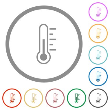 Beyaz arkaplanda yuvarlak hatlarda orta sıcaklıkta düz renk simgeleri