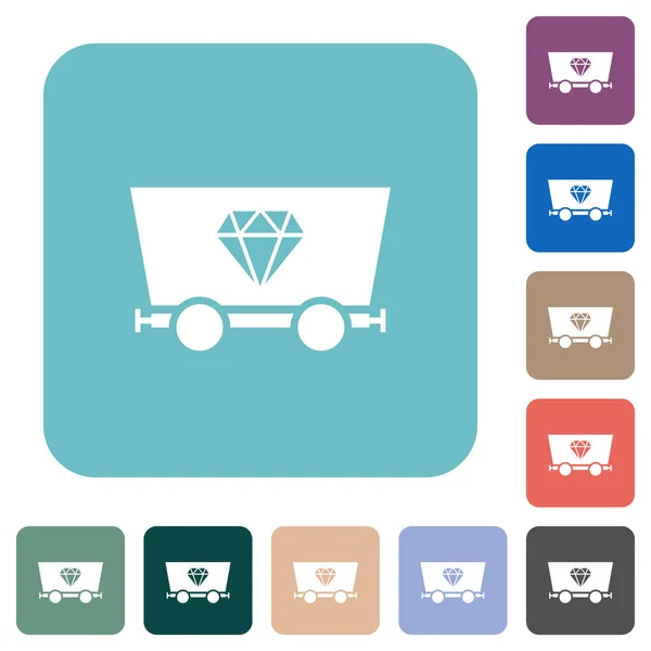Diamond Mining White Flat Icons Color Rounded Square Backgrounds — Stock Vector
