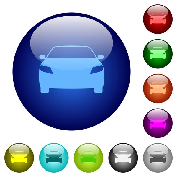 Ícones Visão Frontal Carro Esporte Botões Vidro Redondos Várias Cores — Vetor de Stock