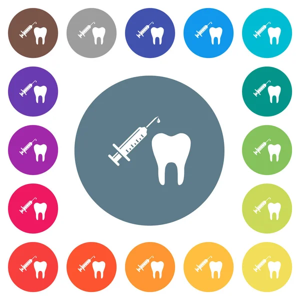 Anestesia Dentale Piatto Icone Bianche Sfondi Colore Rotondo Variazioni Colore — Vettoriale Stock