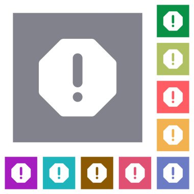 Basit renk kare arkaplanlarında sekizgen biçimli hata işareti düz simgeleri