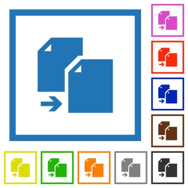 Beyaz arkaplan üzerindeki kare çerçevelerdeki katı düz renk simgelerini kopyala