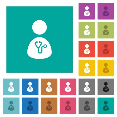 Sade kare arka planda, Doktor çok renkli düz ikonlar. Uçan veya etkin efektler için beyaz ve koyu simge varyasyonları.