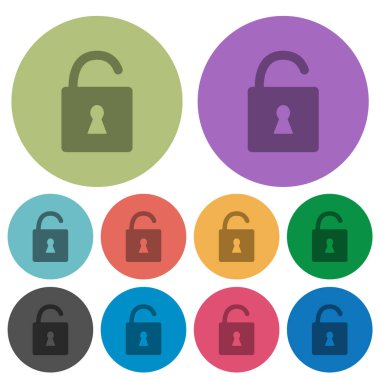 Renkli yuvarlak arkaplanda daha koyu renkli simgelerle kilit kilidini aç