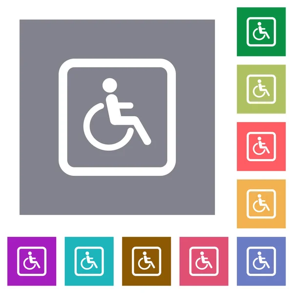 Icônes Plates Stationnement Pour Handicapés Sur Des Fonds Carrés Couleur — Image vectorielle