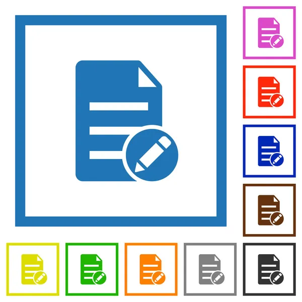 Editar Documento Iconos Color Plano Sólido Marcos Cuadrados Sobre Fondo — Vector de stock