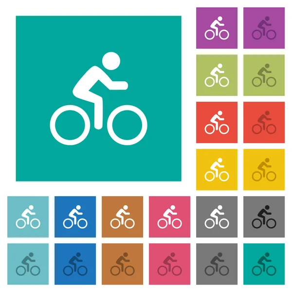 Bicicleta Com Cavaleiro Multi Colorido Ícones Planos Fundos Quadrados Simples — Vetor de Stock