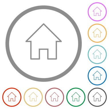 Beyaz arkaplanda yuvarlak çizgilerde ev çizgisi düz renk simgeleri